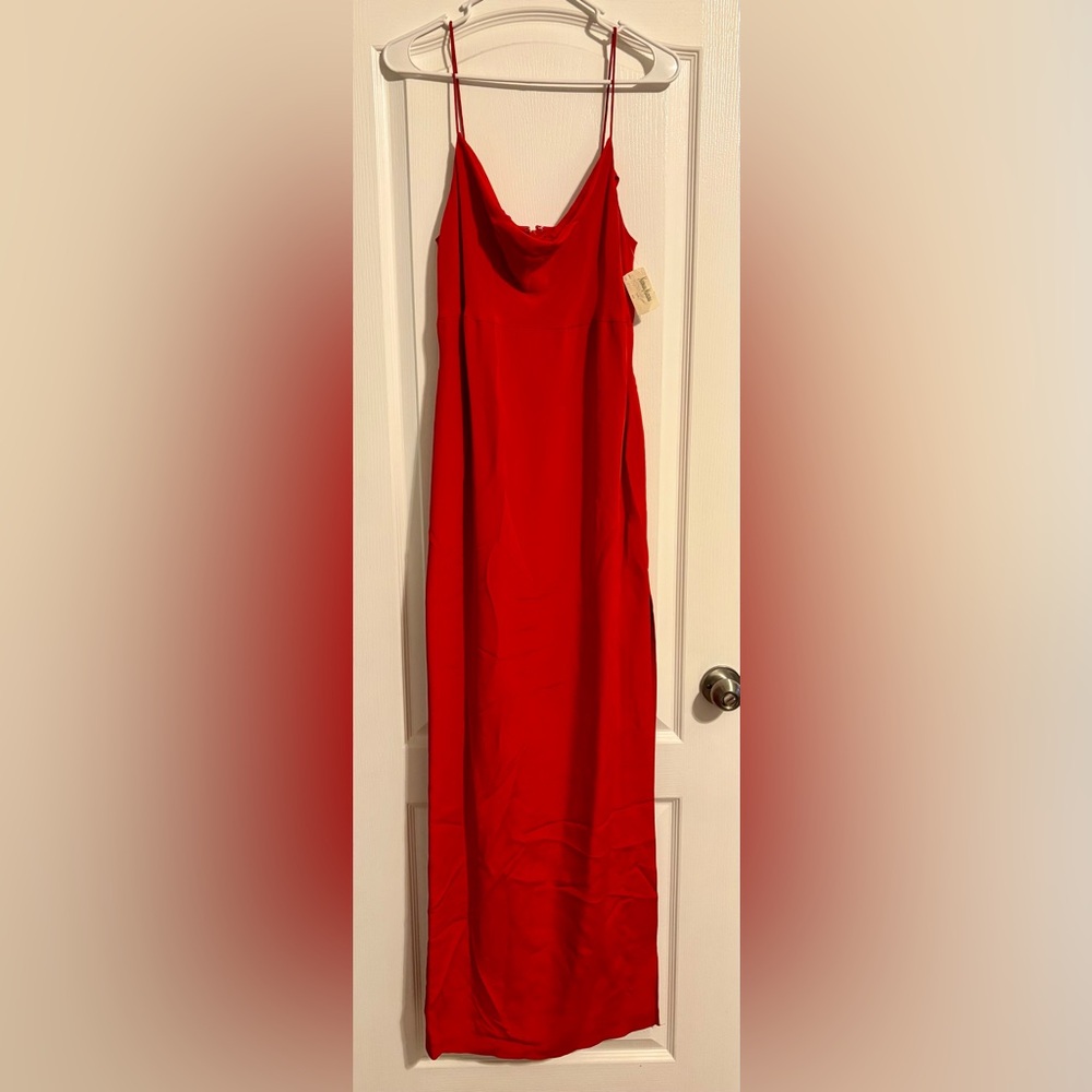 Red Slip Maxi Dress with Cowl Neck